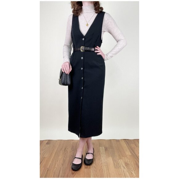 Vintage Pinafore Midi Dress Whimsigoth Dark Academia Fall Winter Preppy 80s 90s - Picture 8 of 11